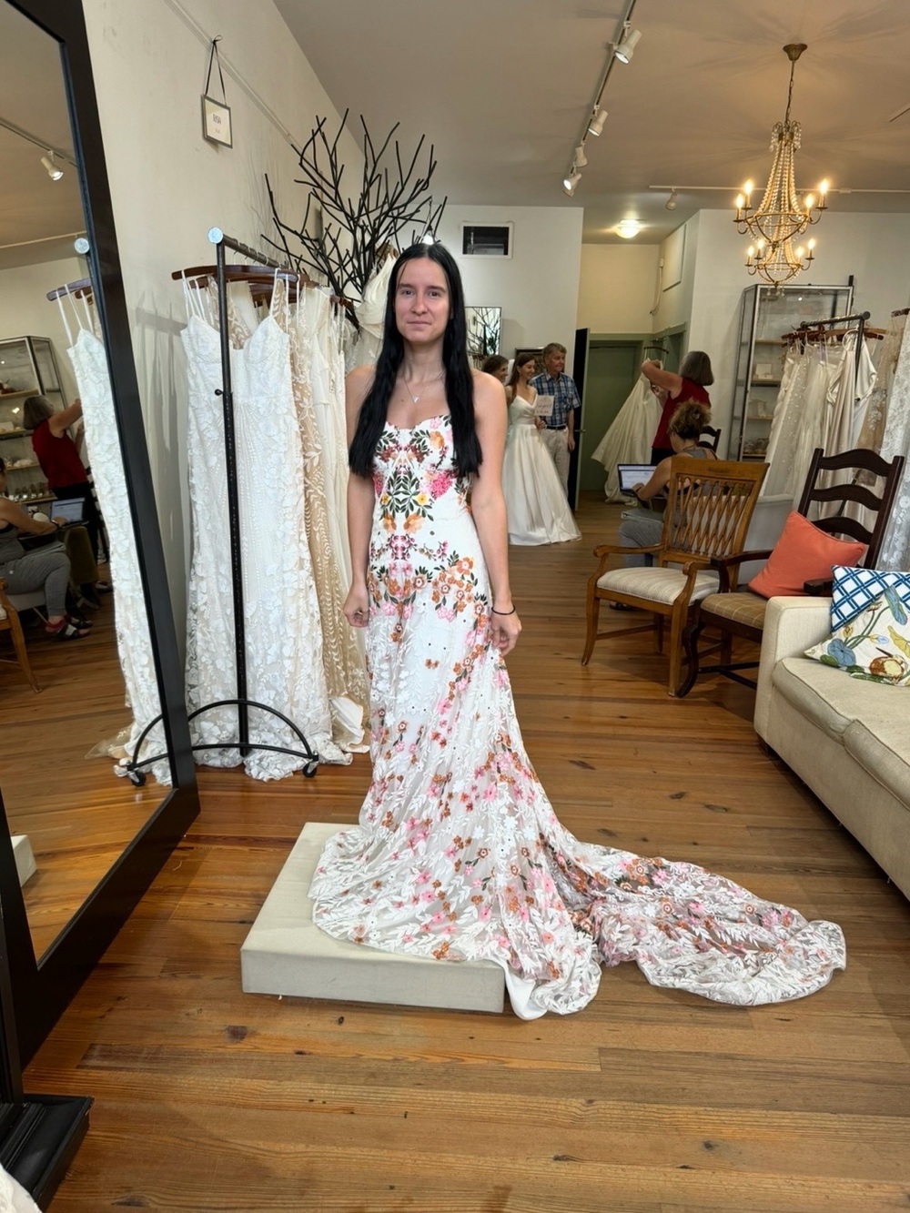 Rue De Seine White Bridal Gown with Pink, Orange & Green Floral Embroidery - Picture 2 of 2